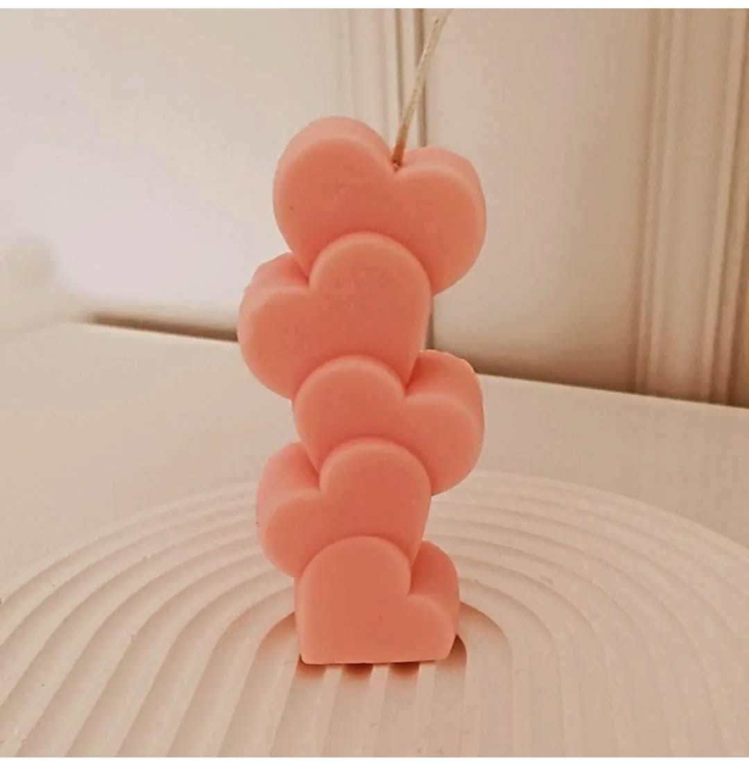 Kalp Figürlü Sıralı Mum (Pembe Soft Modern Dekor)